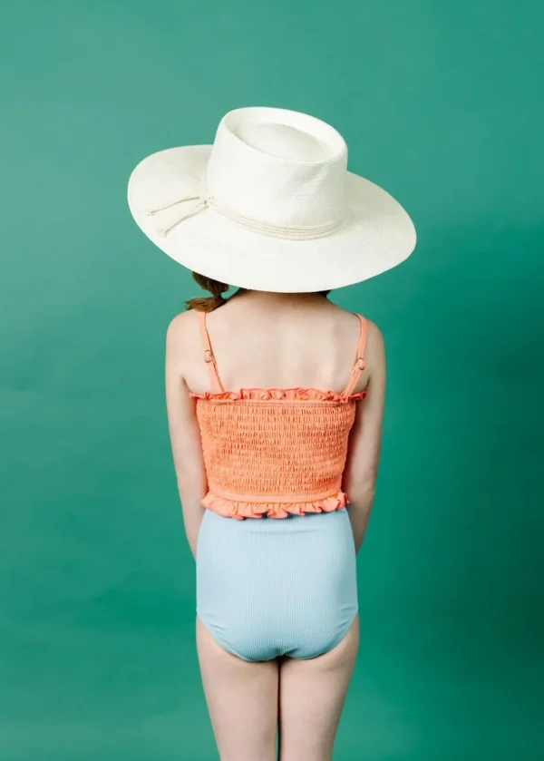Ribbed Dusty Light Blue | Mini Down in Front Ruffle Bottoms